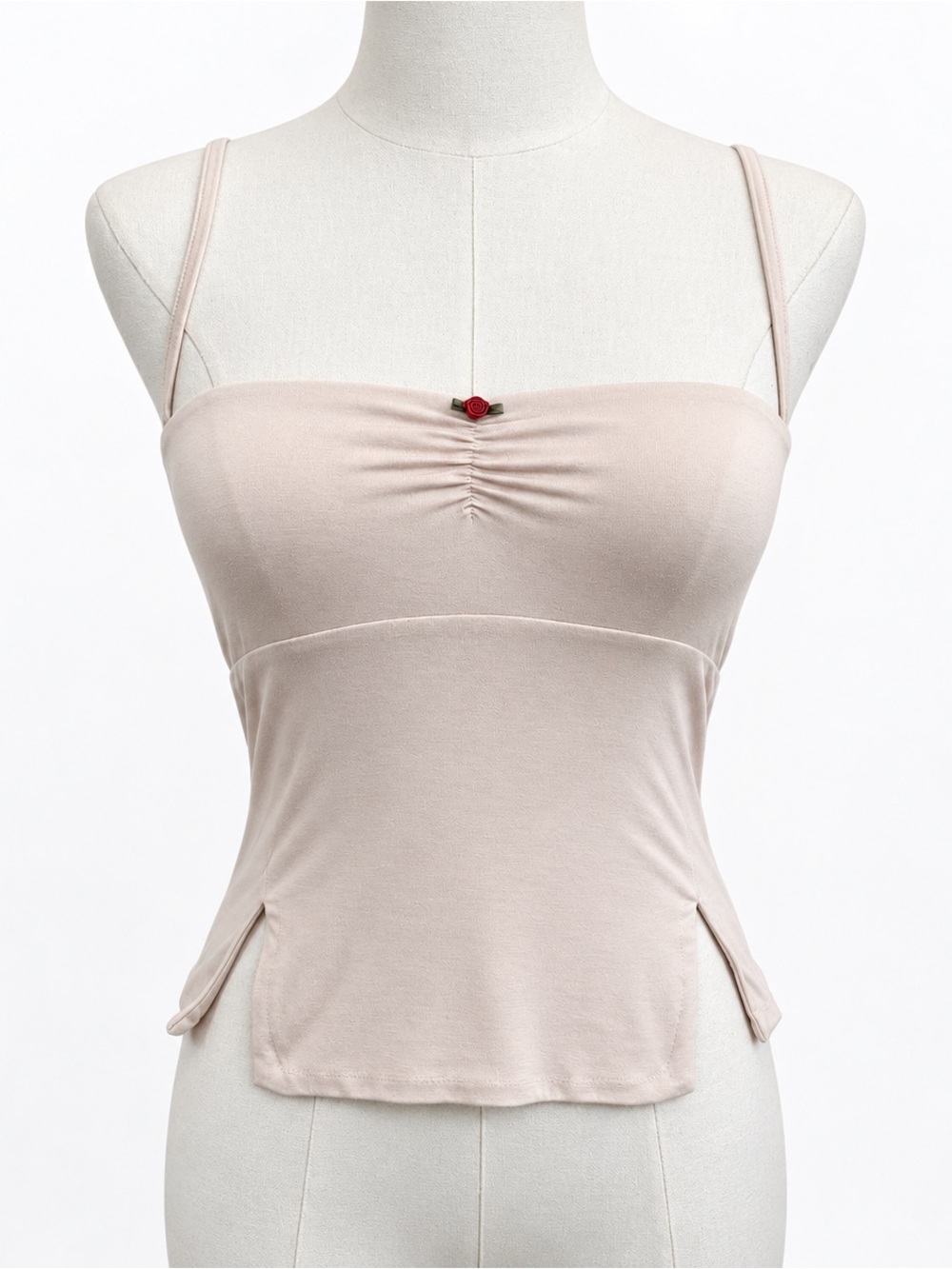 NWT Edikted Cream Ruched Cami Tank Rose Trim Y2K Size Small